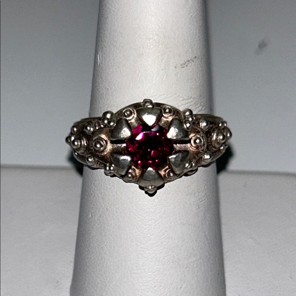 Artisan Made Vintage Sterling Silver & Rhodonite Garnet Gemstone Ring - Picture 2 of 7